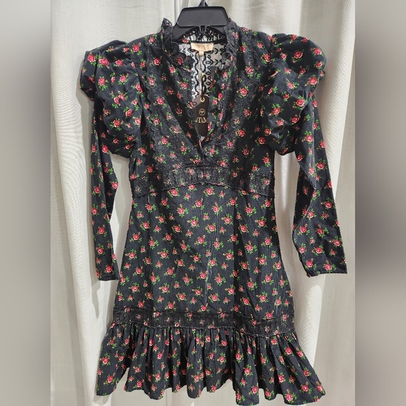 Nwt byTiMo Floral Baby Cord‎ Puffed sleeve Mini Dress XS - Picture 1 of 9